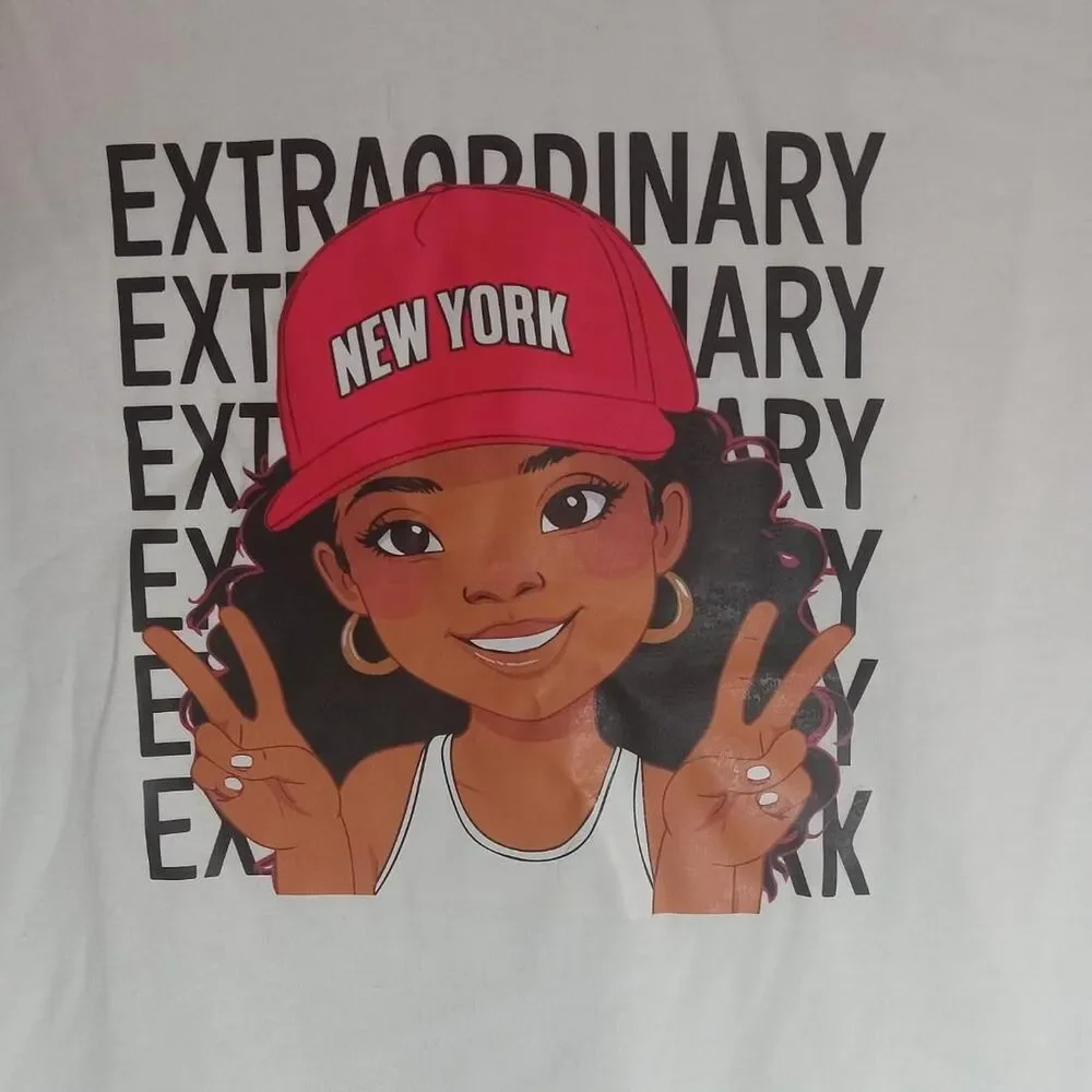 Size 16Y White T-shirt Extraordinary New York Cap Peace Sign